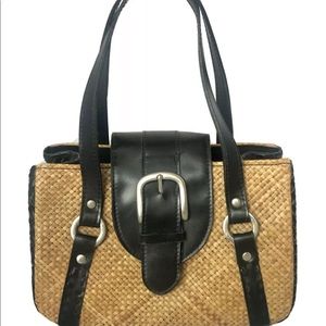 Black Woven Leather And Sisal Women’s Summer Handbag